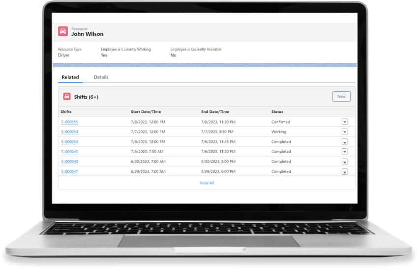 Desktop Manage Drivers Breaks - aSureRide Salesforce App