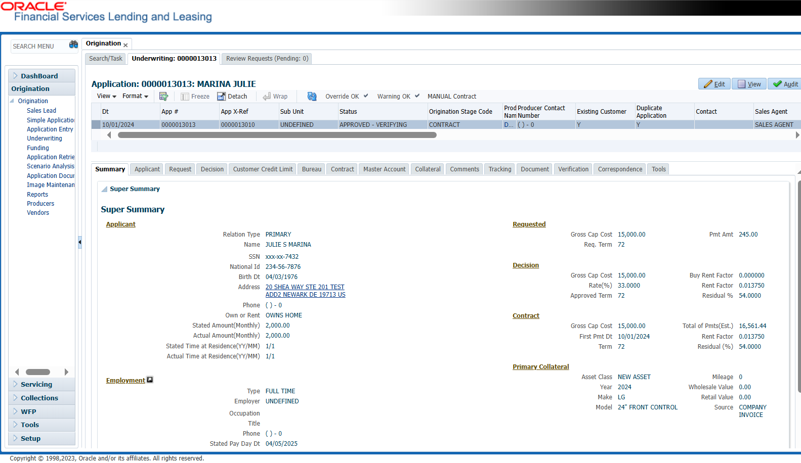 Application Summary - Loan Origination Software