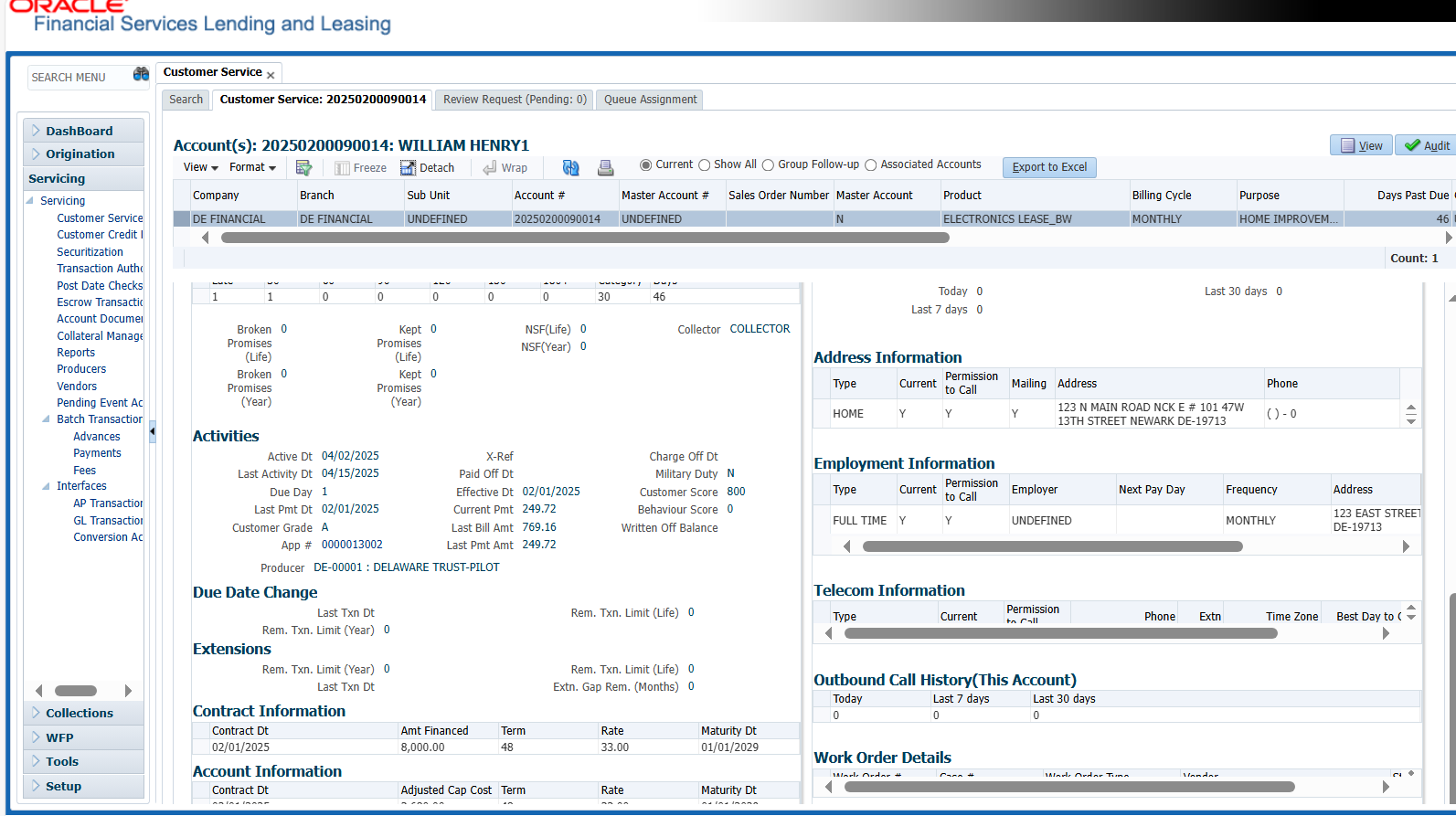 Account Summary - Loan Servicing Software