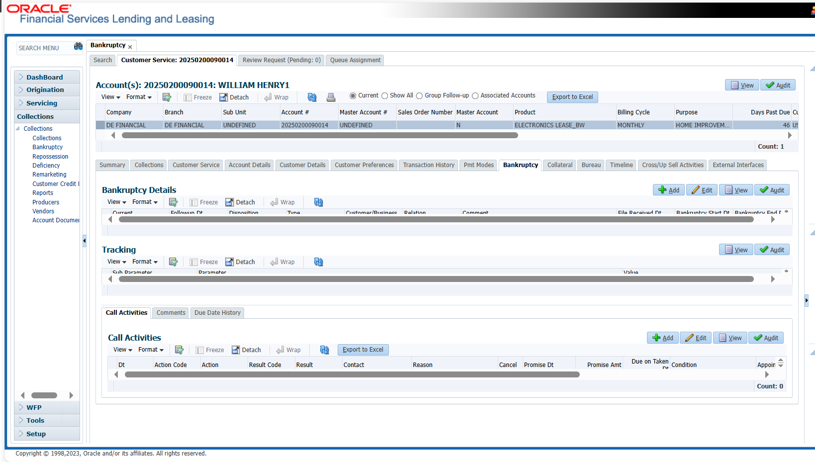 Bankruptcy Details - Loan Collection Software